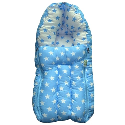 Infans Mini Baby Bed, Sleeping Bag & Carry Nest Cotton|3 in 1 Convertible Portable Bassinet-Nest|Unisex New Born Sleeping Bed for 0-6 Months (Star Blue)