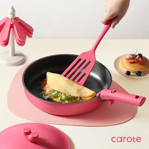 CAROTE 24pcs Pots and Pans Set Non Stick, Nonstick Cookware Set, Oven/Dishwasher/Fridge Safe Pots and Pans, RV Safe Cookware, Induction Kitchen Gift Set Detachable Handle, Pink image 2