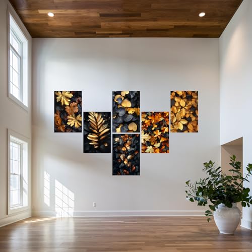 Image of SiddArtify Gold - Black Autumn Leaves Art Print Set - 300GSM Board - 12x18 Inch - Pack of 6 Wall Room Decoration art Poster Prints