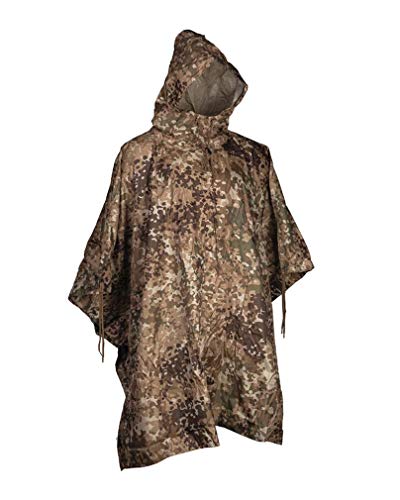 Mil-Tec Adult Ripstop Wet Weather Waterproof Multi-Use Rain Poncho with Hood - Use as Bivouac Sack, Shelter Tent - Arid/Fleck