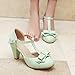 Elbslutt Women's Cute Retro Rockabilly Shoes T Strap Mary Janes Heels Chunky Cosplay Shoes Sweet Block Heeled Bow Pumps, Size 7, Green bu