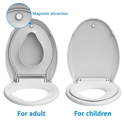 Toilet Seat, Elongated Toilet Seat with Toddler Seat Built in, Potty Training Toilet Seat Elongated Fits Both Adult and Child, with Slow Close and Magnets- Elongated 2 Packs