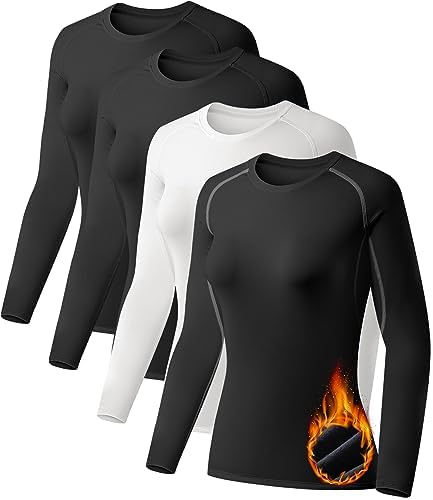 TELALEO 4 Pack Thermal Shirts Women Fleece Lined Long Sleeve Compression