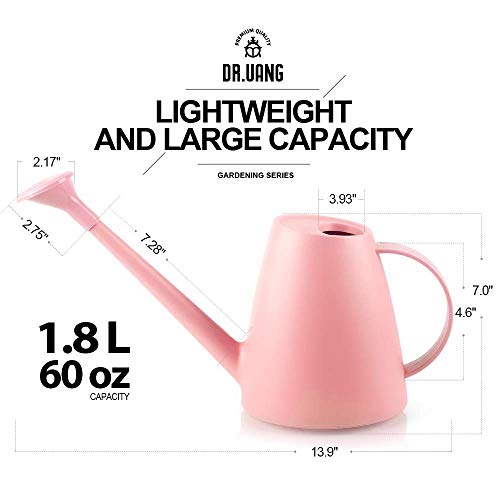 DR.UANG Watering Can for Indoor House Plants Long Spout with Detachable Spray Head Watering Cans for Plant Garden Flower, Long Spout Water Can for Outdoor Watering Plants 1.8L 60oz 1/2 Gallon (Pink)
