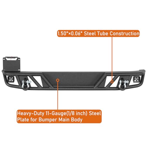 Image of Hooke Road JK Tubular Rear Bumper for 2007-2018 Jeep Wrangler JK & Unlimited 2 /4 Doors, Rock Crawler Offroad Bumper w /Hitch Receiver & D-rings