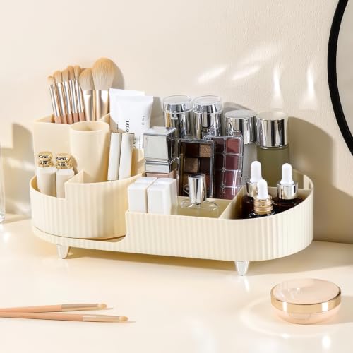 Rangement Maquillage Rotatif 360°, Organisateur 2 en 1 avec Compartiments