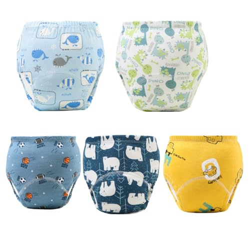 SKY-TOUCH 5PCS Baby Potty Training Pants Cotton Soft Breathable Potty Training Underwear for 1-3 Years Highly Absorbent Reusable Diapers for Baby Boys & Girls (M Boy 8-13kg)