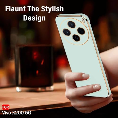 Image of TheGiftKart Luxurious Golden-Plated Back Cover Case for Vivo X200 5G | Raised Lips for Camera & Screen Protection | Shockproof Design | Stylish Back Cover Case for Vivo X200 5G (TPU, Green)