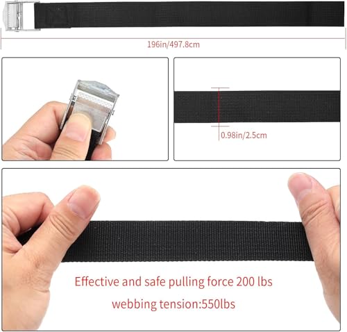 Image of SHOPEE 2 Pcs Lashing Straps, 1 inch x 16Ft (5 Meter)(196 inch) Adjustable Tie Down Ratchet Tie Straps with Metal Buckles, Cam Lock Strap Cargo Packing Straps Heavy-Duty for Luggage /Truck /SUV /Car (Grey)