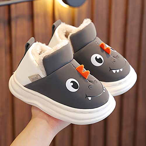 sfdgfhyf Infant Boy Winter Warm Shoes Children Cotton Slippers Boys Cartoon Smlie Dinosaur Bag with (Grey, 2.5 Years Toddler)3