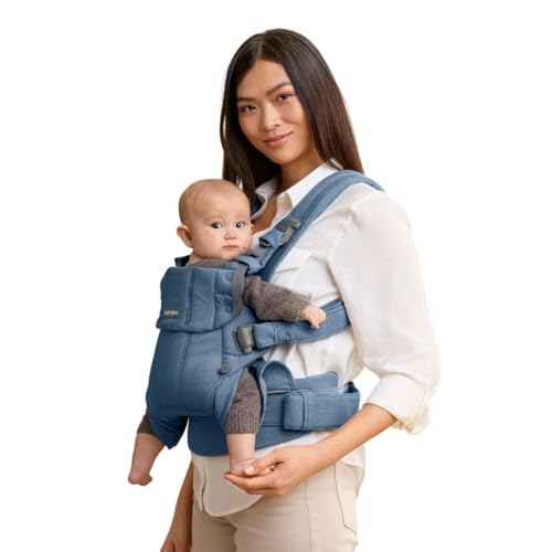 Image of BabyBjorn Baby Carrier Harmony, Woven melange, Blue | 3-in-1 Ergonomic Baby Carrier; Newborn, Facing-in, Outward-Facing, and Back Carrying Positions Supported (7-40 lbs), Newborn to Toddler
