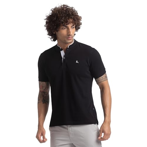 Image of Parx Men's Cotton Polyester Blend Solid Pattern Regular Fit Henley Collar Henley Neck Half Sleeve Casual T-Shirt