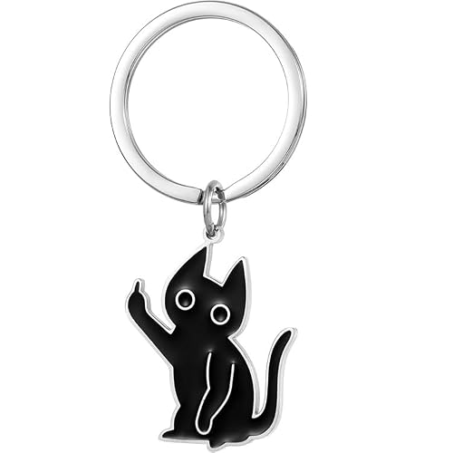 Zirax Funny Black Cat Keyrings for Women - Rebellious Middle Finger Cat Keychain, Quirky Gifts for Cat Lovers, Cute Car Key Charm & Bag Pendant, Novelty Gifts for Friends Girls Mum