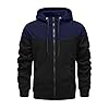 Mens Fleece Hoodies Zip up Hooded Sweatshirt Patchwork Casual Hoody Contrast Color Top Long Sleeve Warm Jacket Navy XXL #3