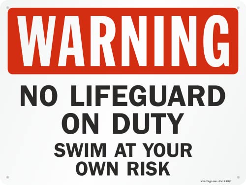 SmartSign 18 x 24 inch “Warning - No Lifeguard On Duty, Swim At Your Own Risk” Metal Sign, 80 mil Laminated Rustproof Aluminum, Red, Black and White, Made in USA