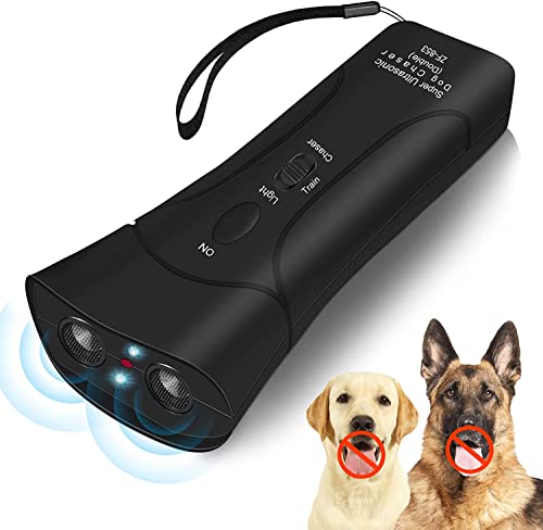 Dispositivo anti ladridos – Bark Begone – Disuasorio ultrasónico de ladridos de perros y herramienta de control de ladridos 3 en 1, dispositivo de entrenamiento de mascotas, entrenador de mano, deja