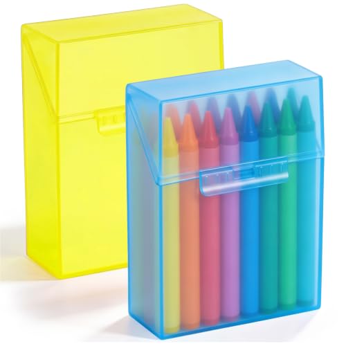 Image of Clabby 2 Pcs Clear Plastic Crayon Boxes Hold 24 Count, Blue,Yellow