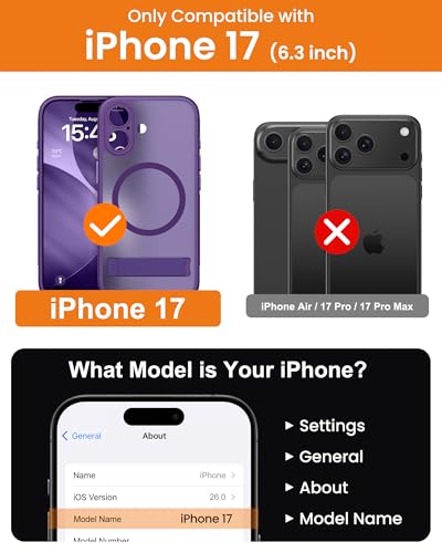 Image of Vihibii for iPhone 17 Cover with Stand & Camera Control, [Compatible with Magsafe], Full-Cover Lens Protection, Rugged Hard Back & Silicone Edge, Non-Slip Translucent Slim Case, 6.3 inch 2025, Purple