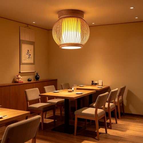 北欧ナチュラル シーリングライト 丸型竹編み 天然木 LED 対応 寝室 玄関 廊下 カントリーインテリア照明 柔らかおしゃれ