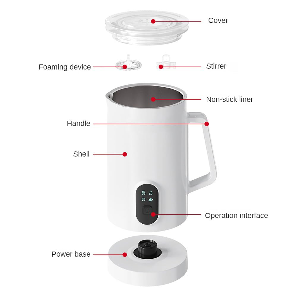Espumador De Leche Eléctrico 4 En 1 400w con Gran Capacidad 580ml, Espumador De Leche Caliente Y Fría De Acero Inoxidable 304 para Cappuccino Latte Chocolate Caliente Y Café En Casa White