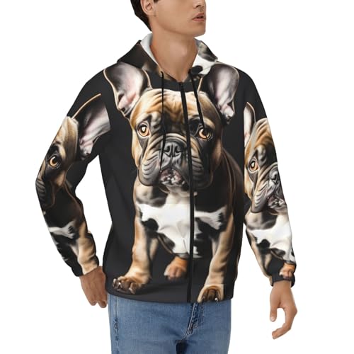 Sweat bouledogue français homme zippé à capuche oreilles S-3XL