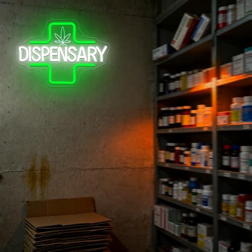 Image of Leaf Neon Sign for Wall Decor Dimmable Weed Dispensary LED Neon Light for Shop Green Leaf Lights for Man Cave Bar Pub Decor Birthday Party Store Bedroom Gifts for Smoker Men Size 13.8 * 10in(GLNP317)
