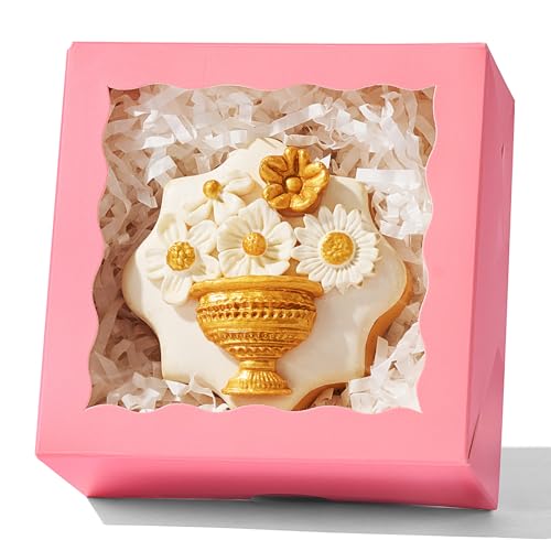 JCXGRVC 50PCS 4x4x2 Inches Pink Bakery Boxes with Clear Window Ideal for Packaging Cookie, Strawberry, Macaron, Ores, Chocolate Truffles, Donut, Pie Treat Boxes for Party Wedding Valentine's Birthday
