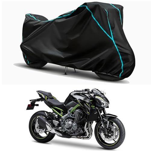 Image of Waterproof Bike Body Cover Compatible for | KawasaZ900 STD | Taffeta Fabric, Sky Piping Design, Bottom Elastic Fit | Dustproof, Sun UV & Rain Protection for All Weather.