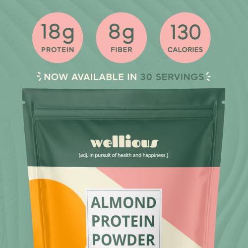 Image of wellious Almond Vegan Protein Powder, Unflavored, 18g Protein, Soy-Free, 36 oz