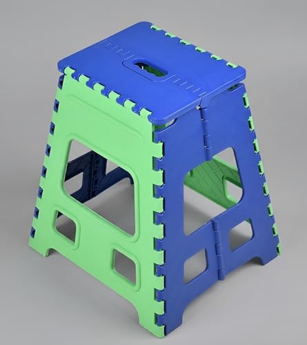 Image of U-MAX 18 Inch Folding Step Stool, Portable, Heavy Duty Plastic with Anti-Slip Surface Space-Saving Foldable Stool for Kids & Adults (Blue-Green)