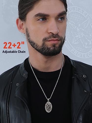 FaithHeart Saint Michael Necklace, Stainless Steel/18K Gold Plated St Michael the Archangel Pendant Amulet for Men Women with Gift Packaging2