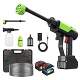 Leymibor 高圧洗浄機 コードレス 充電式 高圧洗車機 バッテリー式 最大吐出圧力10MPa高圧洗浄機 6in1多機能 コードレス 48V 20000mAh大容量バッテリ2個 高性能 持ち運び便利 ノズル付き 自動吸水 洗車/エアコン/庭/花園用/階段/屋外/年末大掃除 (グリーン)