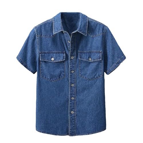 Men's Denim Shirt Business Thin Cotton Half Sleeve Denim Jacket Slim Lapel Short Sleeve Denim Shirt Top