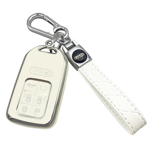 JUNJIAWU for Honda Odyssey 7 Button Key Fob Cover with Keychain Premium TPU Key Fob Case for 2018-2024 Elite Touring EXL, S-white, S