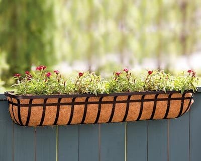 Panacea 88559 Flat Iron Series Planter Boxes, Black, 48" L, 4 Pack – Long Metal Window Box Planters with Coco Liners – Wrought Iron Trough Planters for Decks, Rails, Walls & Outdoor Garden Displays