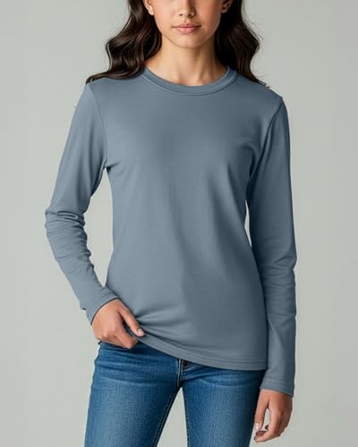 Image of Real Essentials 4 Pack: Girls' Cotton Long Sleeve Crew Neck T-Shirt - Athletic Tee Shirt for Teens Kids Youth (Ages 4-16)