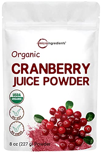 Sustainably US Grown, Organic Cranberry Juice Powder (Cranberry Supplements), 8 Ounce, Enhance Urinary Tract Cleanse, Prostate Health and Immune System, Natural Flavor & Vitamin C for Smoothie, Vegan