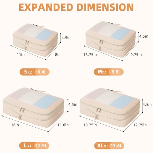 BAGAIL 4 Set/6 Set/8 Set Compression Packing Cubes Travel Accessories Expandable Packing Organizers (Square Mesh, 06-Beige) - Image 3