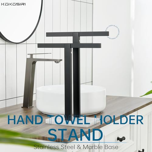 Image of KOKOSIRI Hand Towel Bars Matte Black Towel Racks with Marble Base for Bathroom Kitchen Vanity Countertop, Stainless Steel 15.7'' Height THS0001-SM-BK