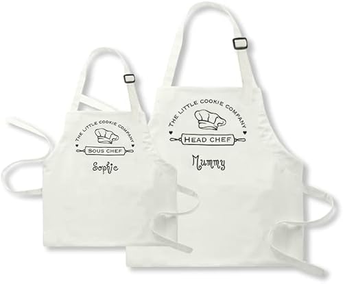 Vista 8 de Paquete de 2 delantales personalizados para padres e hijos, delantales ajustables con foto con nombre personalizado para cocina, cocina, hornear
