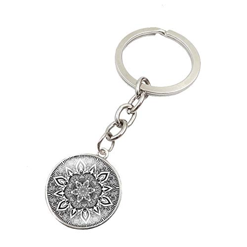 Preisvergleich Produktbild WDOIT Runde Mandala Blume Schlüsselanhänger Taschenanhänger Legierung Keychain Handy Bagjewelry Auto Anhänger Rucksack Deko, Männer und Frauen Kleine Geschenke