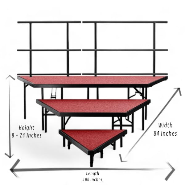 Monolith Limited Red Concert Stage 84x100 Versatile 3-Level Carpet Stage Pie Set - Portable and Durable Performance Platform, Ideal for Schools, Churches, and Event Venues Modular Stage
