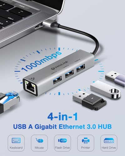 Image of USB ethernet Adapter, USB 3.0 hub with rj45,4-in-1 3.0 Hub with Gigabit Ethernet Adapter, Gigabit Ethernet to USB Adapter for Laptop,PC, MacBook Pro, iPad Pro,and More Type A Laptops