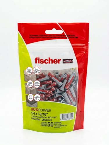 Image of fischer DuoPower 1 /4 inch x 1-3 /16 inch Universal Wall Anchors for Concrete, Brick, Drywall and Wood, (50, New, 1 /4 inch x 1 3 /16 inch)