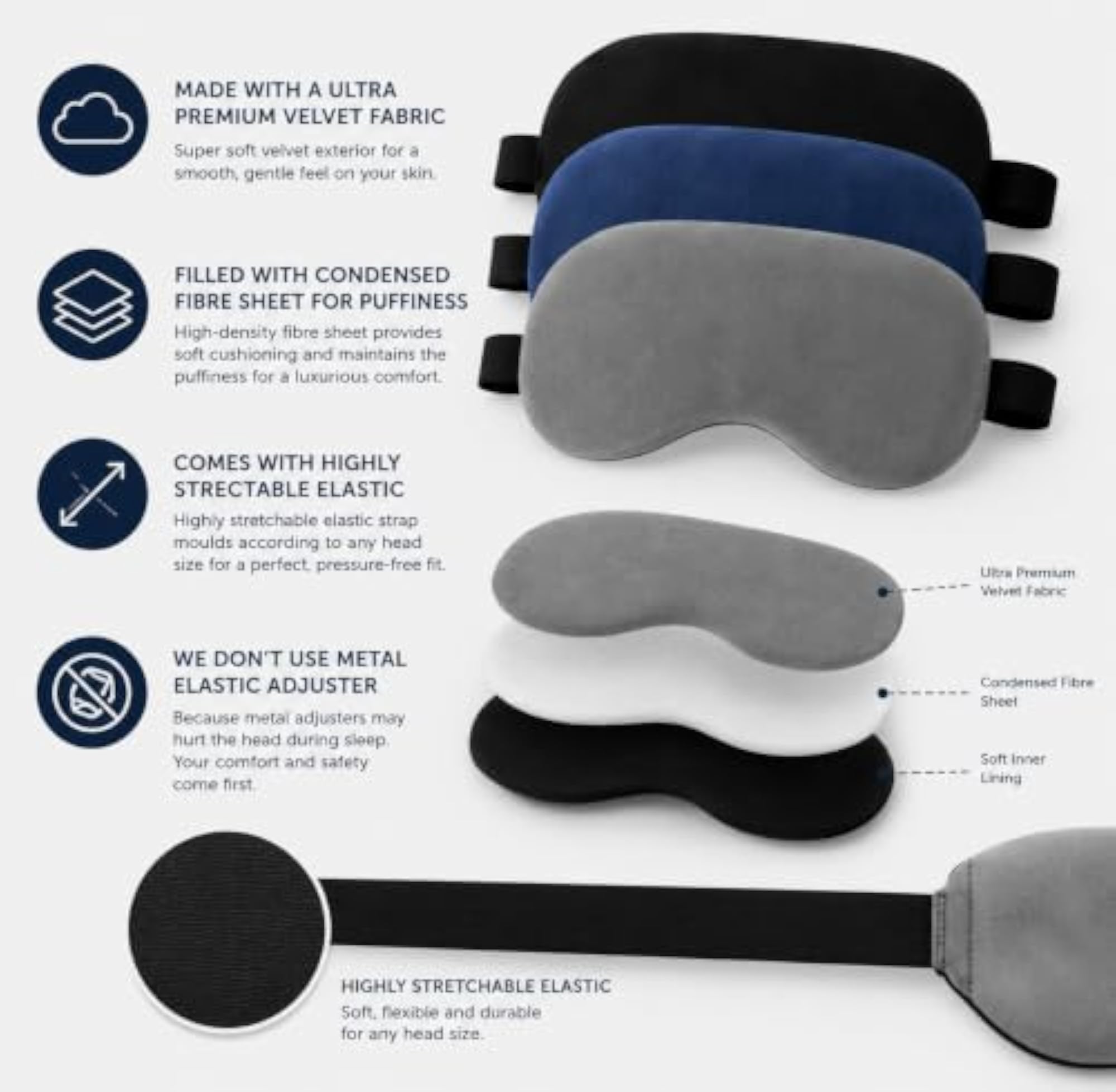 Velvet Sleep Eye Mask Combo Set of 3 for Travel & Sleeping