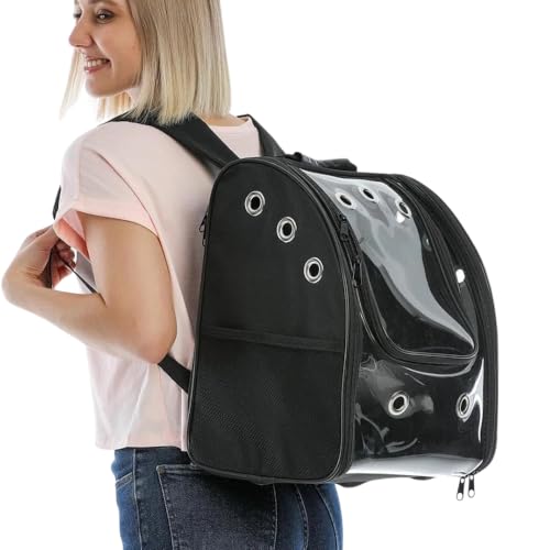 SAVUK Cat Backpack Carrier Pet Buble for Cat Dog Animal Breathable 11 Holes Foldable Small Medium LargeTransparent Large Space Great for Easy Travel Airline Hiking Outdoor Up to 22 Lbs (Black)