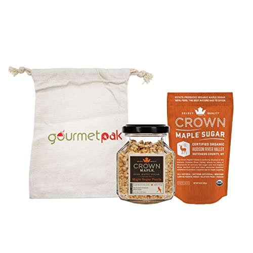 Crown Maple Sugar Bundle, Organic Maple Sugar Granulated (10 oz) and Maple Sugar Pearls (4.5 oz) - All Natural, Nothing Artificial, Vegan, Gluten Free, Non GMO Organic Maple Sugar, Pure Maple Sugar