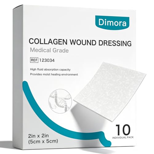 Dimora Collagen Wound Dressing 100% Bovine Type I Collagen Sponge High Absorbency (4X Fluid) Biodegradable for Chronic & Acute Wounds Promotes Faster Healing 2X2 10PCS