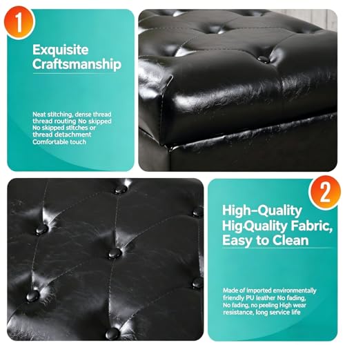 Banc de rangement en cuir avec coffre caché et repose-pieds long - 6