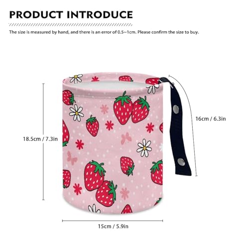 Image of Pensura Cute Strawberry Car Garbage Can Waterproof Multipurpose Camping Trash Can Cute Grocery Organizer Hanging Car Garbage Bag Compatible with Most Cars
